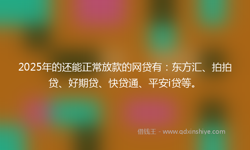 2025年的还能正常放款的网贷有：东方汇、拍拍贷、好期贷、快贷通、平安i贷等。