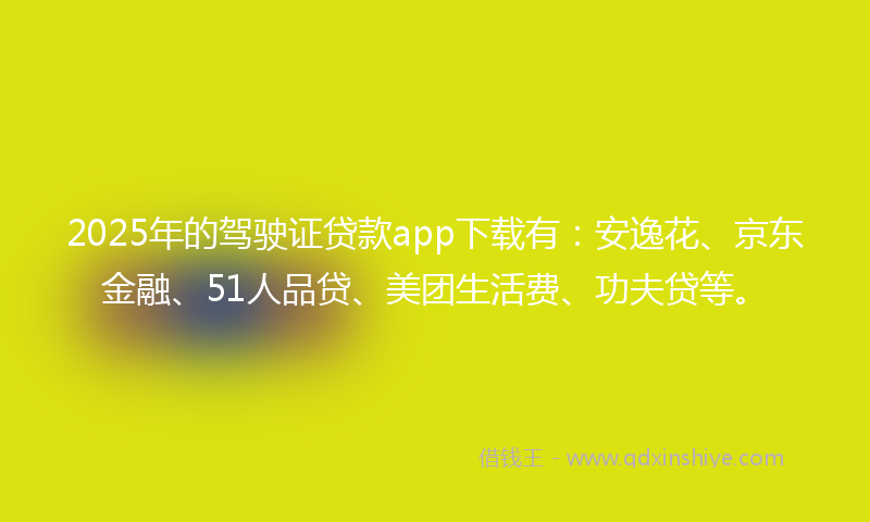 2025年的驾驶证贷款app下载有：安逸花、京东金融、51人品贷、美团生活费、功夫贷等。