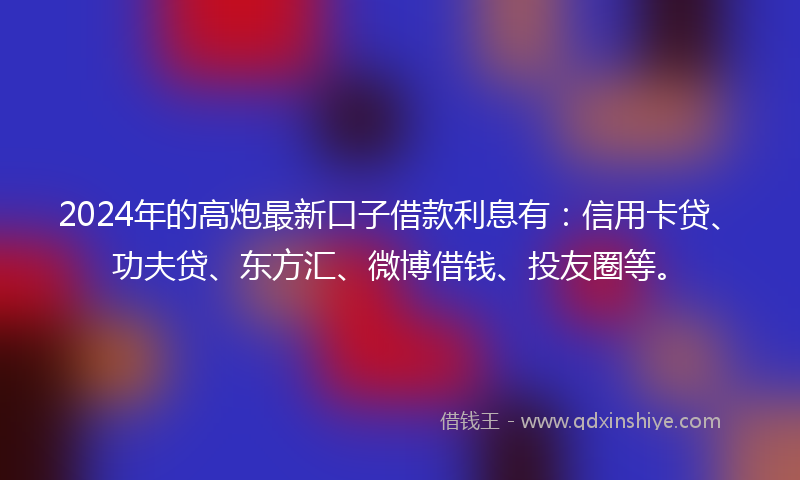 2024年的高炮最新口子借款利息有：信用卡贷、功夫贷、东方汇、微博借钱、投友圈等。