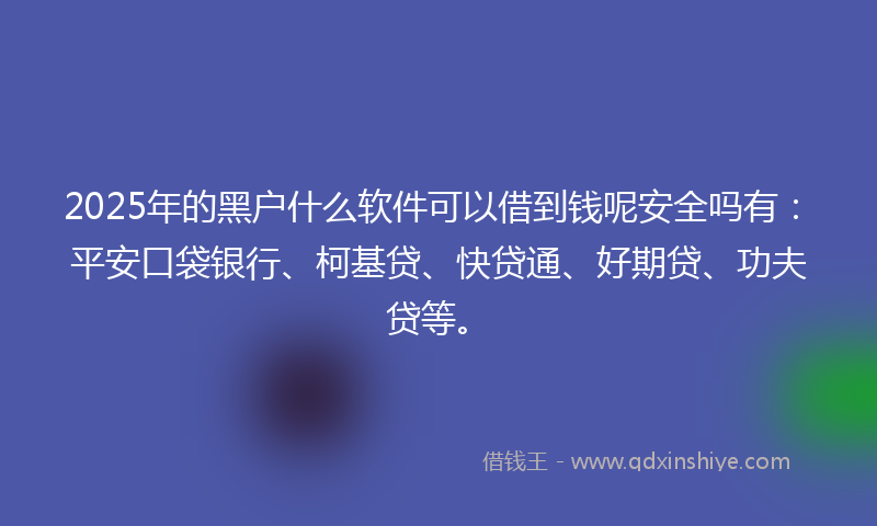 2025年的黑户什么软件可以借到钱呢安全吗有：平安口袋银行、柯基贷、快贷通、好期贷、功夫贷等。