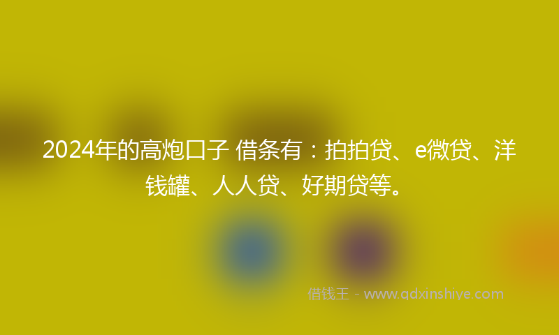 2024年的高炮口子 借条有：拍拍贷、e微贷、洋钱罐、人人贷、好期贷等。