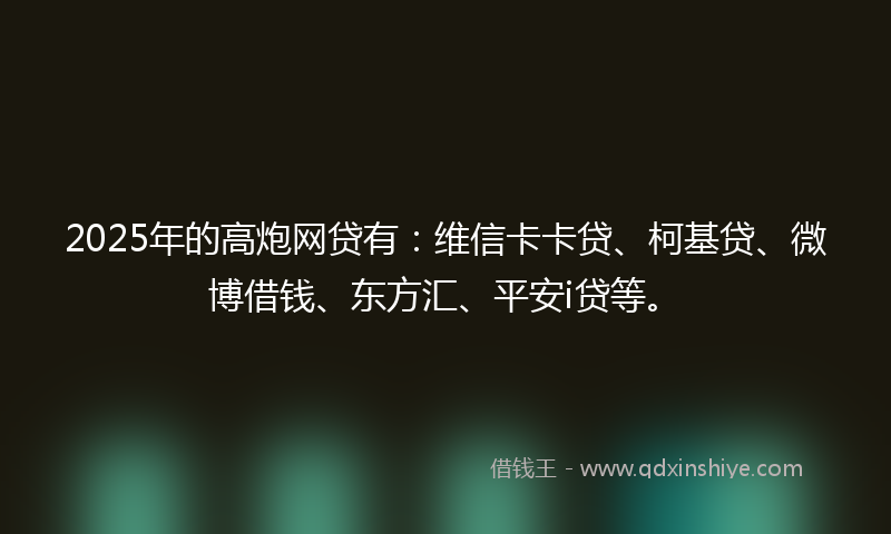 2025年的高炮网贷有：维信卡卡贷、柯基贷、微博借钱、东方汇、平安i贷等。
