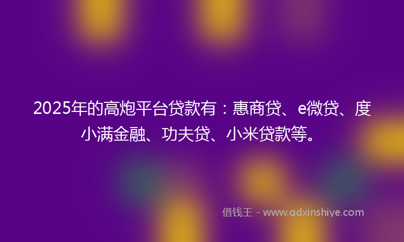2025年的高炮平台贷款有：惠商贷、e微贷、度小满金融、功夫贷、小米贷款等。