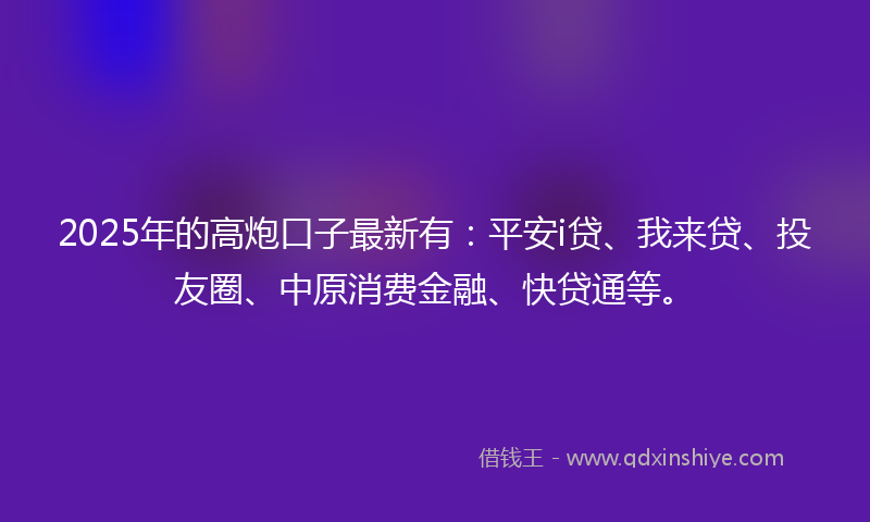 2025年的高炮口子最新有：平安i贷、我来贷、投友圈、中原消费金融、快贷通等。