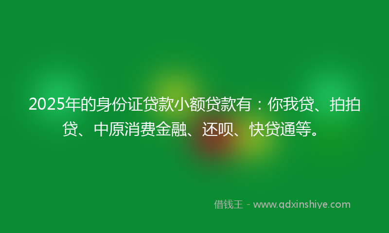 2025年的身份证贷款小额贷款有：你我贷、拍拍贷、中原消费金融、还呗、快贷通等。