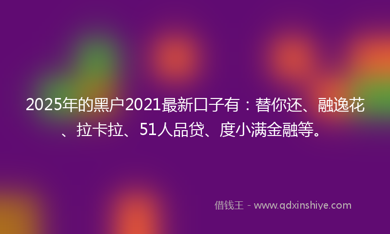 2025年的黑户2021最新口子有：替你还、融逸花、拉卡拉、51人品贷、度小满金融等。
