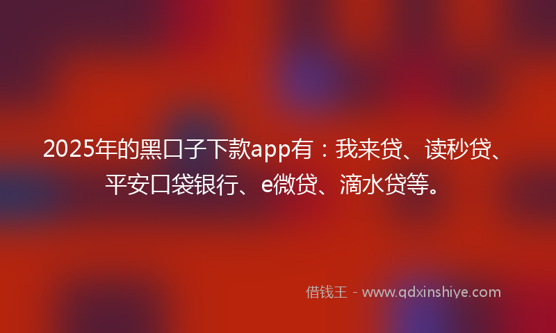 2025年的黑口子下款app有：我来贷、读秒贷、平安口袋银行、e微贷、滴水贷等。