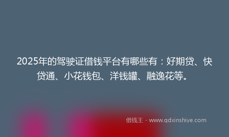 2025年的驾驶证借钱平台有哪些有：好期贷、快贷通、小花钱包、洋钱罐、融逸花等。