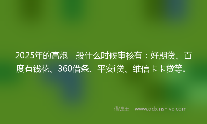 2025年的高炮一般什么时候审核有：好期贷、百度有钱花、360借条、平安i贷、维信卡卡贷等。