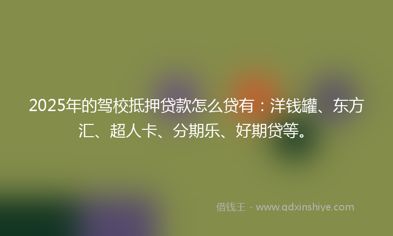 2025年的驾校抵押贷款怎么贷有：洋钱罐、东方汇、超人卡、分期乐、好期贷等。