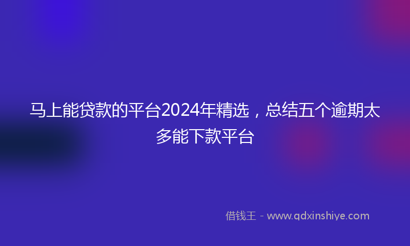 马上能贷款的平台2024年精选，总结五个逾期太多能下款平台