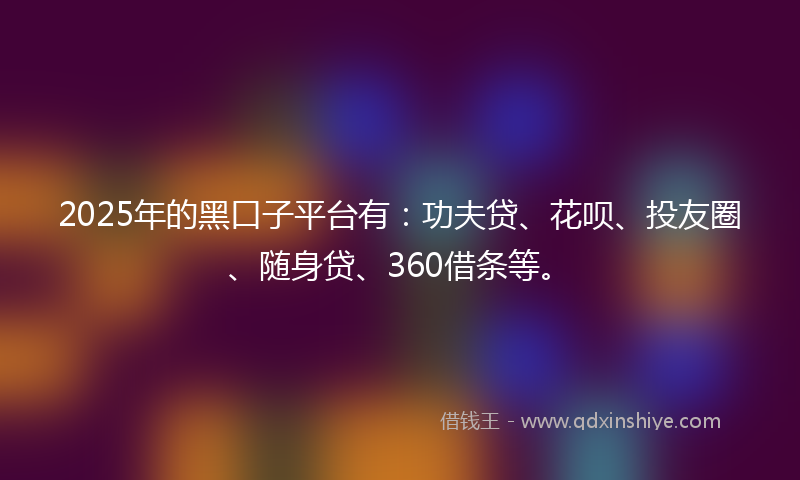 2025年的黑口子平台有：功夫贷、花呗、投友圈、随身贷、360借条等。