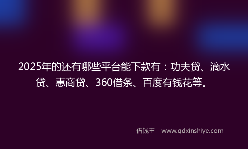2025年的还有哪些平台能下款有：功夫贷、滴水贷、惠商贷、360借条、百度有钱花等。