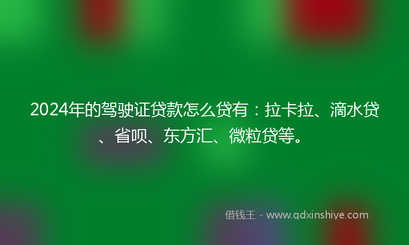 2024年的驾驶证贷款怎么贷有：拉卡拉、滴水贷、省呗、东方汇、微粒贷等。