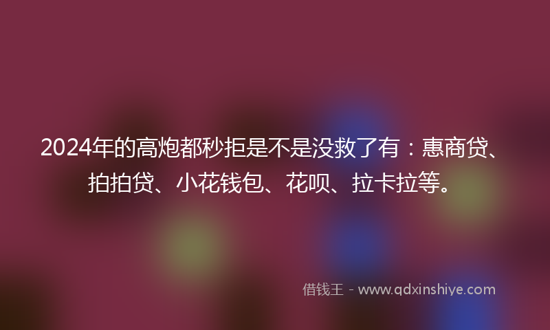 2024年的高炮都秒拒是不是没救了有：惠商贷、拍拍贷、小花钱包、花呗、拉卡拉等。