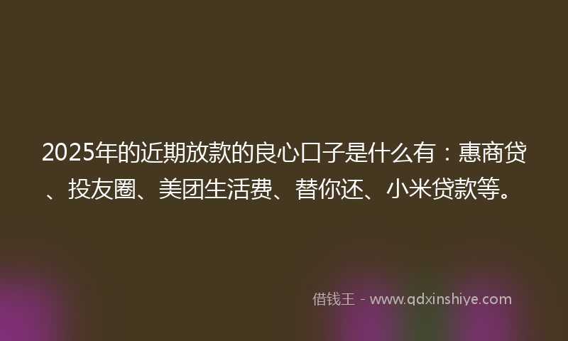 2025年的近期放款的良心口子是什么有：惠商贷、投友圈、美团生活费、替你还、小米贷款等。