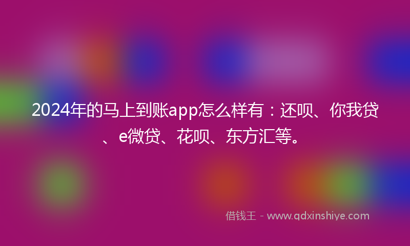 2024年的马上到账app怎么样有：还呗、你我贷、e微贷、花呗、东方汇等。