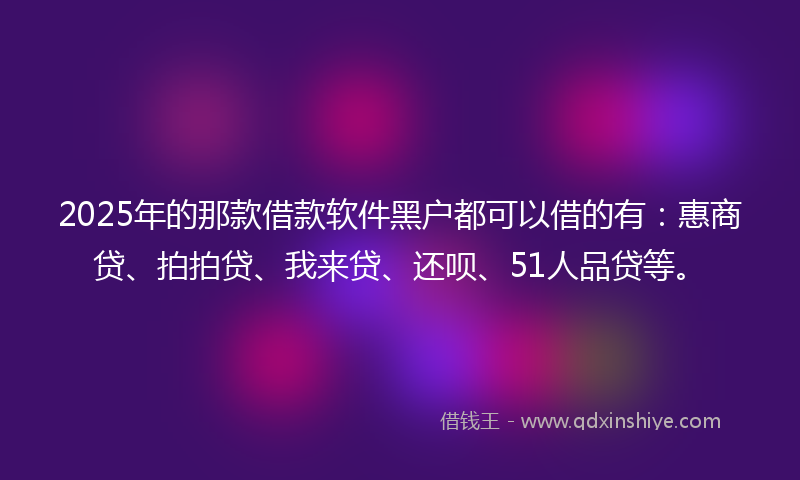 2025年的那款借款软件黑户都可以借的有：惠商贷、拍拍贷、我来贷、还呗、51人品贷等。