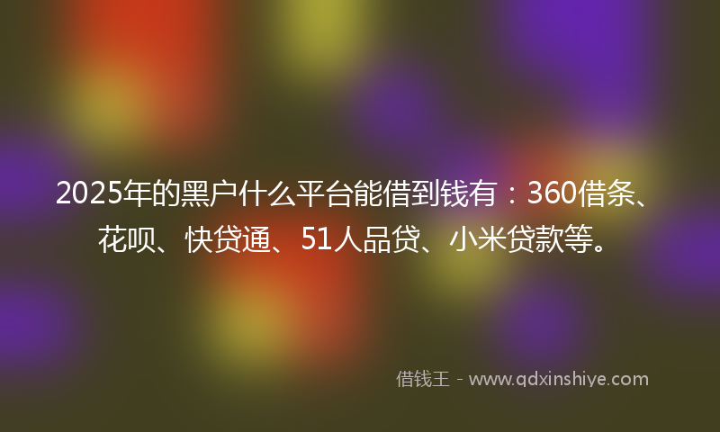 2025年的黑户什么平台能借到钱有：360借条、花呗、快贷通、51人品贷、小米贷款等。