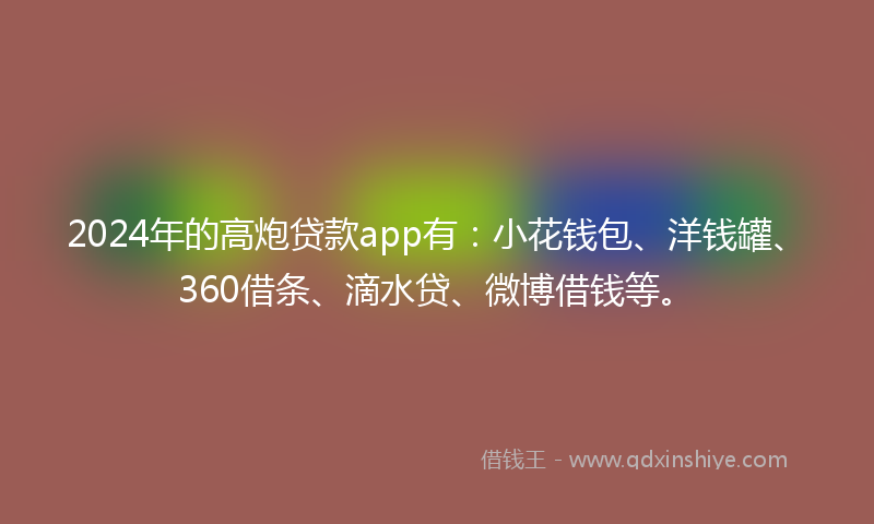 2024年的高炮贷款app有：小花钱包、洋钱罐、360借条、滴水贷、微博借钱等。