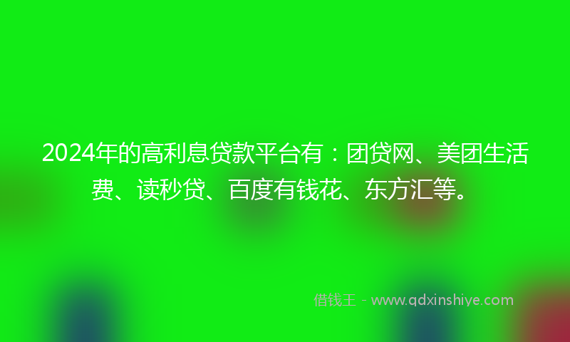 2024年的高利息贷款平台有：团贷网、美团生活费、读秒贷、百度有钱花、东方汇等。