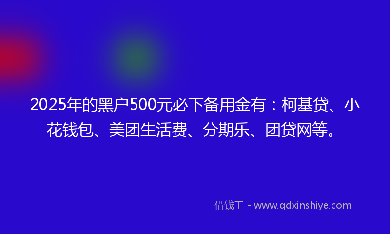 2025年的黑户500元必下备用金有：柯基贷、小花钱包、美团生活费、分期乐、团贷网等。
