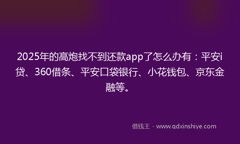 2025年的高炮找不到还款app了怎么办有：平安i贷、360借条、平安口袋银行、小花钱包、京东金融等。
