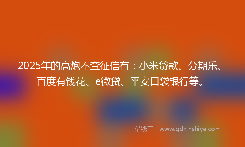 2025年的高炮不查征信有：小米贷款、分期乐、百度有钱花、e微贷、平安口袋银行等。