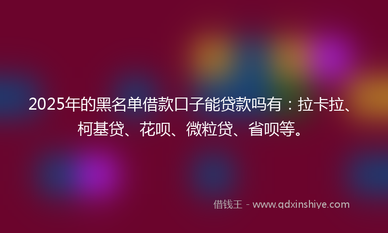 2025年的黑名单借款口子能贷款吗有：拉卡拉、柯基贷、花呗、微粒贷、省呗等。