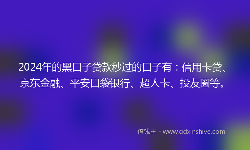2024年的黑口子贷款秒过的口子有：信用卡贷、京东金融、平安口袋银行、超人卡、投友圈等。