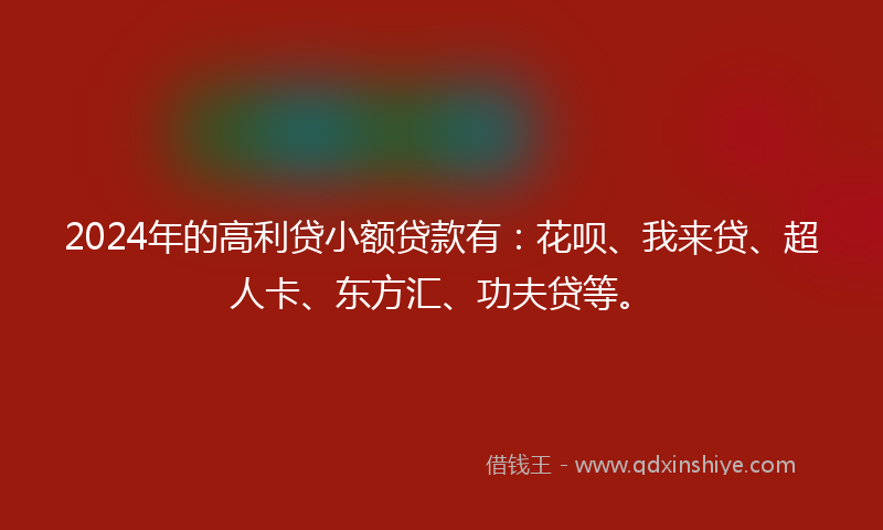 2024年的高利贷小额贷款有：花呗、我来贷、超人卡、东方汇、功夫贷等。
