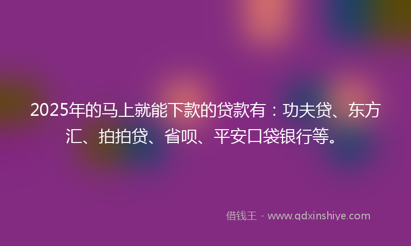 2025年的马上就能下款的贷款有：功夫贷、东方汇、拍拍贷、省呗、平安口袋银行等。