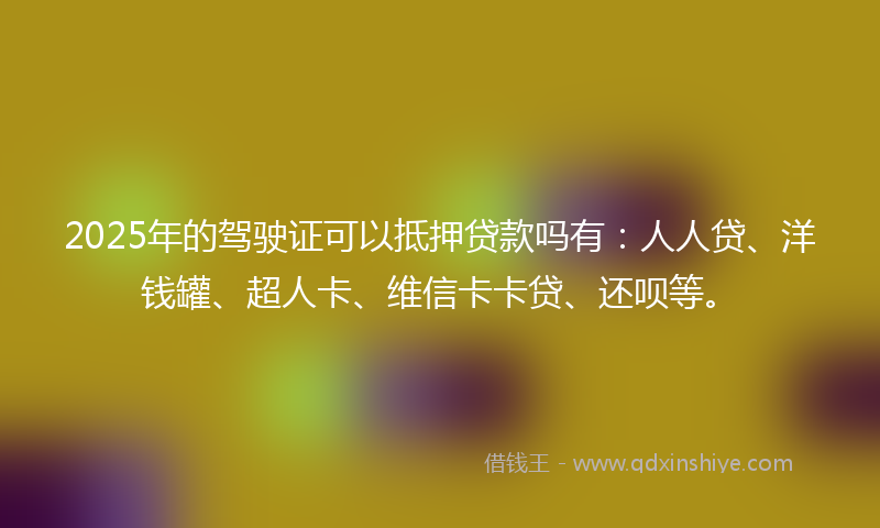 2025年的驾驶证可以抵押贷款吗有：人人贷、洋钱罐、超人卡、维信卡卡贷、还呗等。