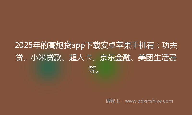 2025年的高炮贷app下载安卓苹果手机有：功夫贷、小米贷款、超人卡、京东金融、美团生活费等。