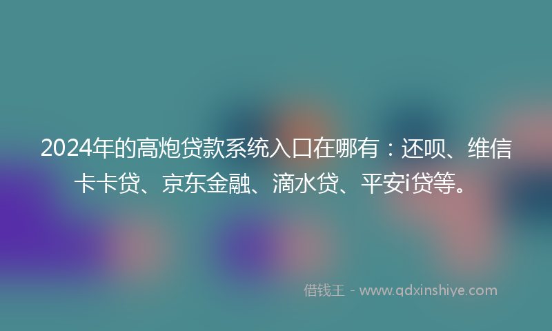 2024年的高炮贷款系统入口在哪有：还呗、维信卡卡贷、京东金融、滴水贷、平安i贷等。
