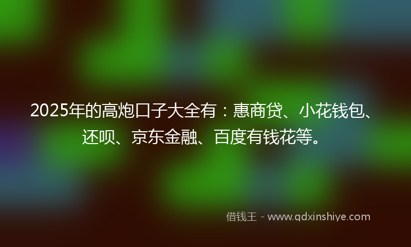 2025年的高炮口子大全有：惠商贷、小花钱包、还呗、京东金融、百度有钱花等。
