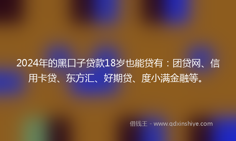 2024年的黑口子贷款18岁也能贷有：团贷网、信用卡贷、东方汇、好期贷、度小满金融等。