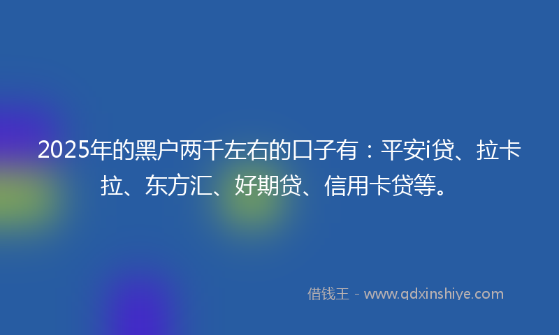 2025年的黑户两千左右的口子有：平安i贷、拉卡拉、东方汇、好期贷、信用卡贷等。