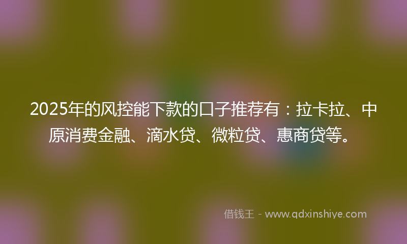 2025年的风控能下款的口子推荐有：拉卡拉、中原消费金融、滴水贷、微粒贷、惠商贷等。