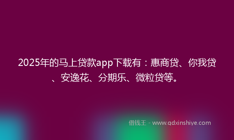 2025年的马上贷款app下载有：惠商贷、你我贷、安逸花、分期乐、微粒贷等。