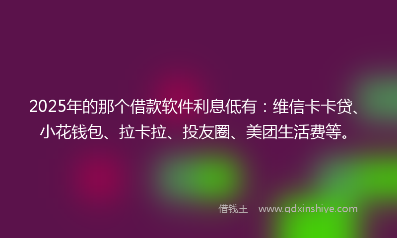 2025年的那个借款软件利息低有：维信卡卡贷、小花钱包、拉卡拉、投友圈、美团生活费等。