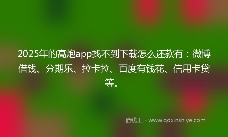 2025年的高炮app找不到下载怎么还款有：微博借钱、分期乐、拉卡拉、百度有钱花、信用卡贷等。