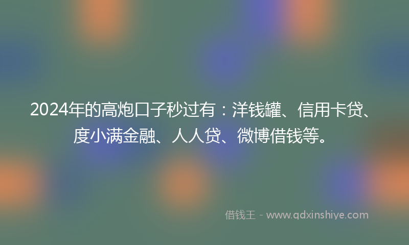 2024年的高炮口子秒过有：洋钱罐、信用卡贷、度小满金融、人人贷、微博借钱等。