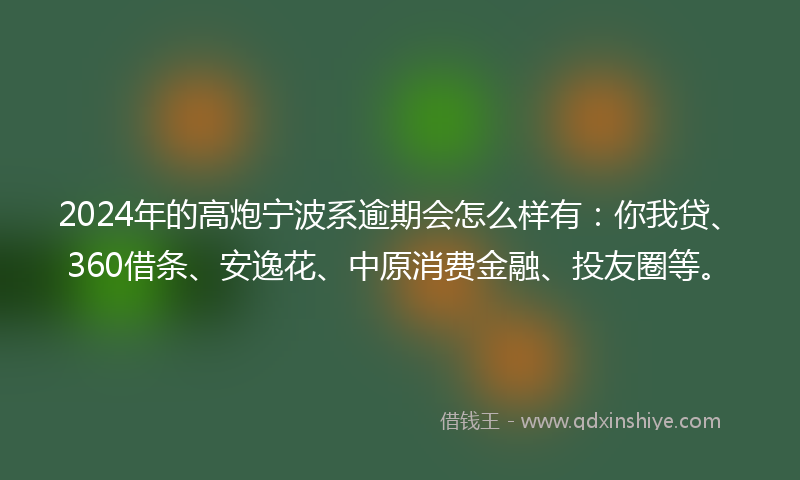 2024年的高炮宁波系逾期会怎么样有：你我贷、360借条、安逸花、中原消费金融、投友圈等。