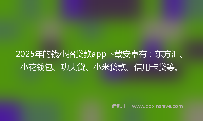 2025年的钱小招贷款app下载安卓有：东方汇、小花钱包、功夫贷、小米贷款、信用卡贷等。