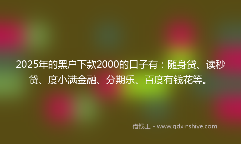 2025年的黑户下款2000的口子有：随身贷、读秒贷、度小满金融、分期乐、百度有钱花等。
