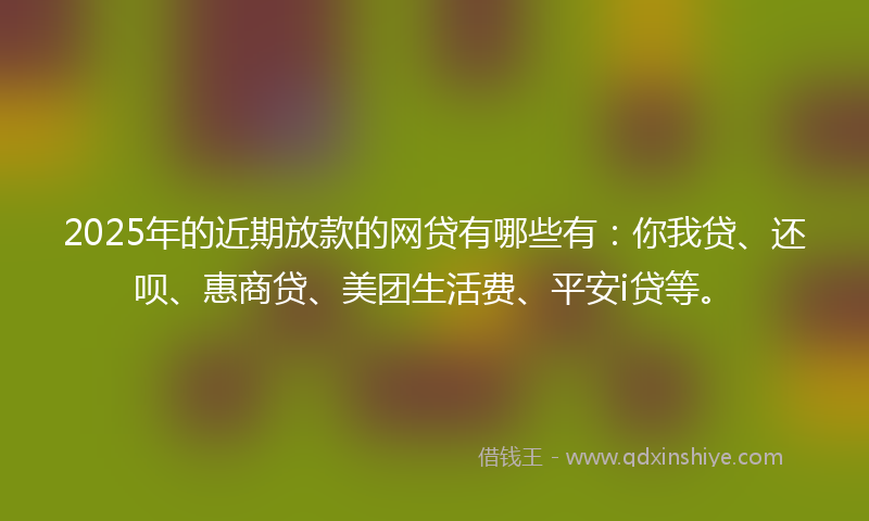 2025年的近期放款的网贷有哪些有：你我贷、还呗、惠商贷、美团生活费、平安i贷等。