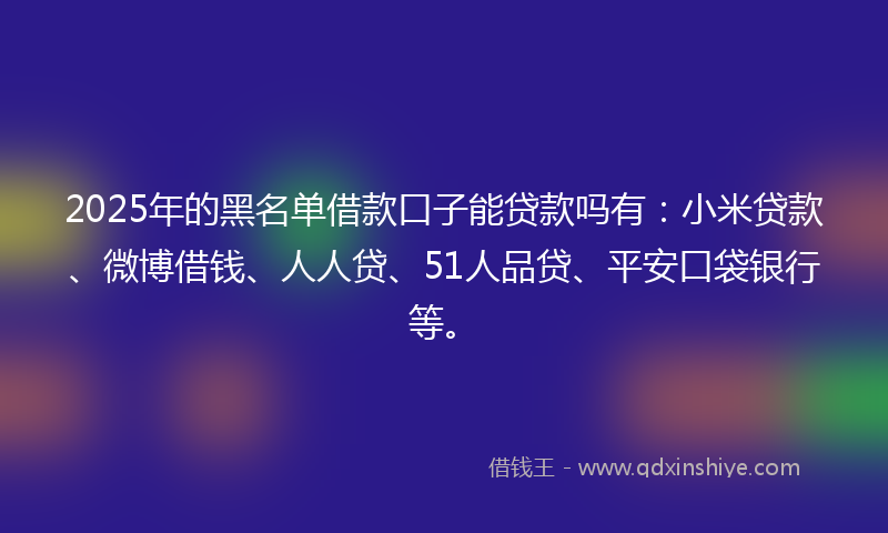 2025年的黑名单借款口子能贷款吗有：小米贷款、微博借钱、人人贷、51人品贷、平安口袋银行等。