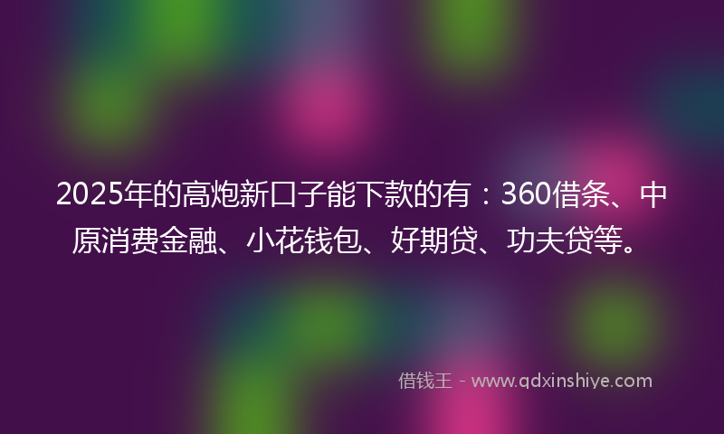 2025年的高炮新口子能下款的有：360借条、中原消费金融、小花钱包、好期贷、功夫贷等。