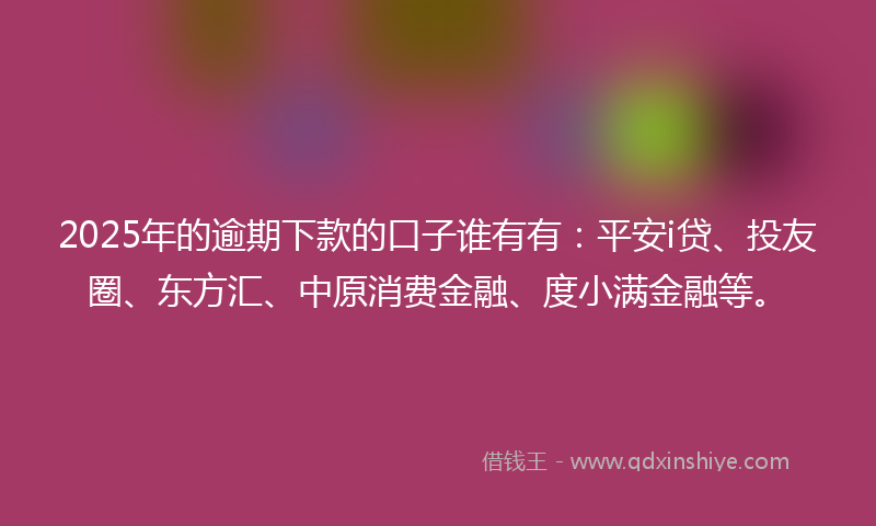 2025年的逾期下款的口子谁有有：平安i贷、投友圈、东方汇、中原消费金融、度小满金融等。